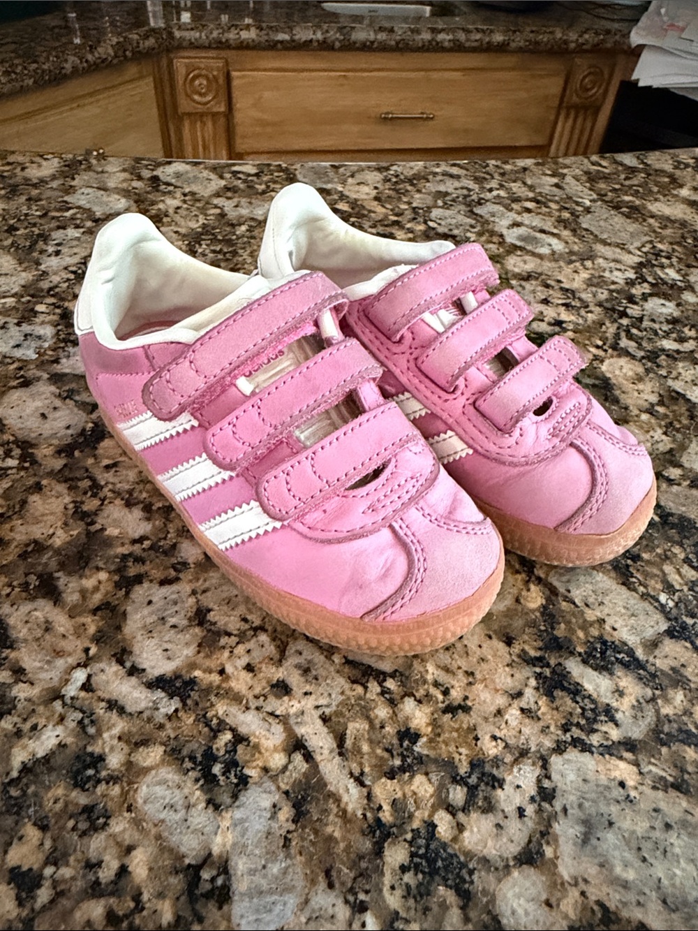 adidas Pink Kids Velcro Sneakers with White Stripes